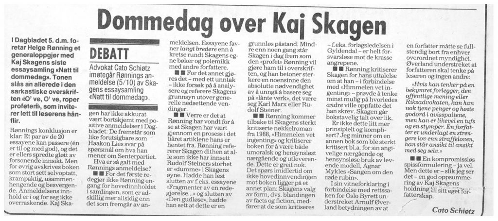 Utklipp fra Dagbladet 1991