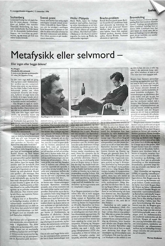 Utklipp fra Morgenbladet, 1996