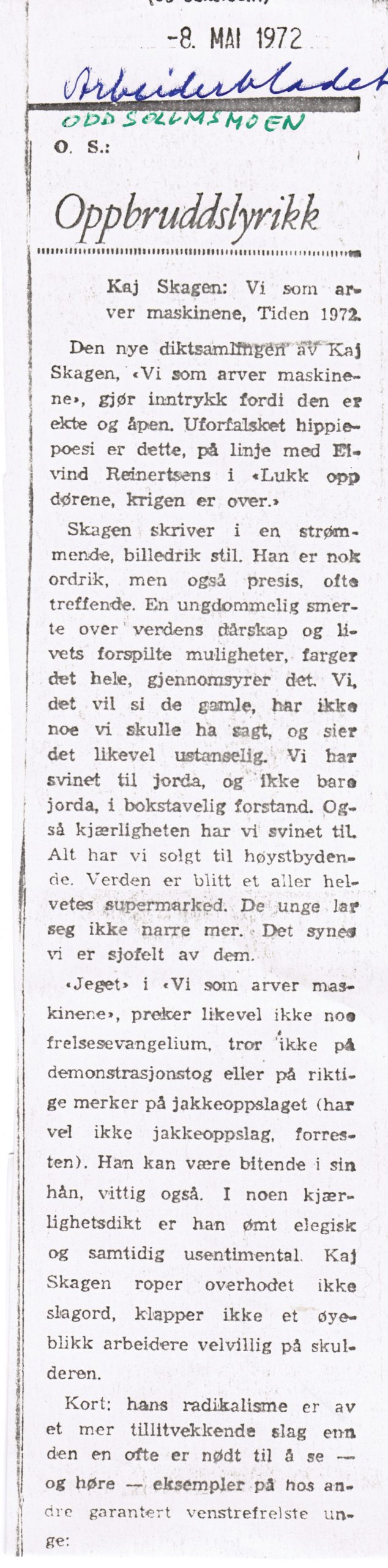 Utklipp fra Arbeiderbladet mai 1972